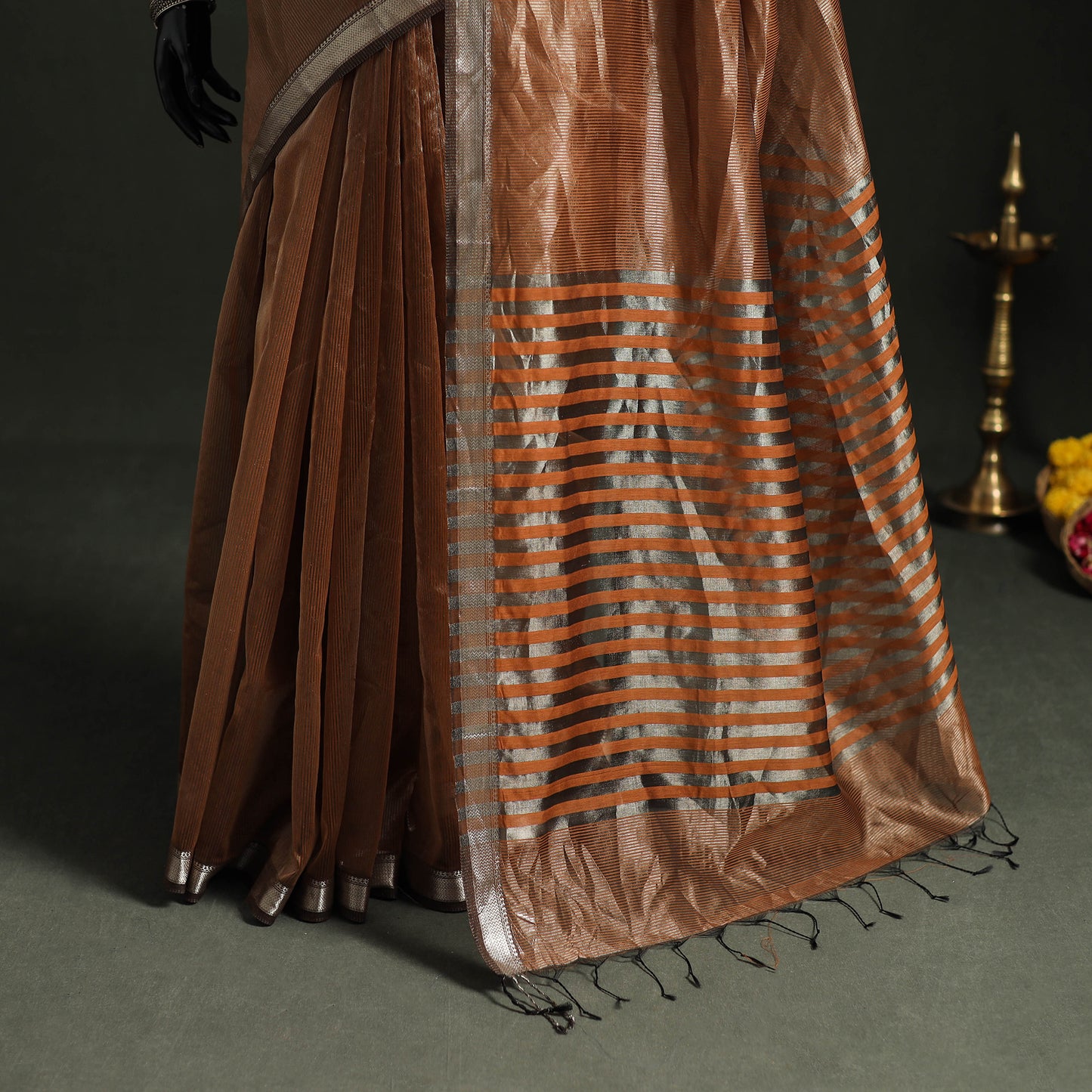 Pure Handloom Zari Stripes Katan Silk Chanderi Saree 12