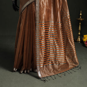 Pure Handloom Zari Stripes Katan Silk Chanderi Saree 12