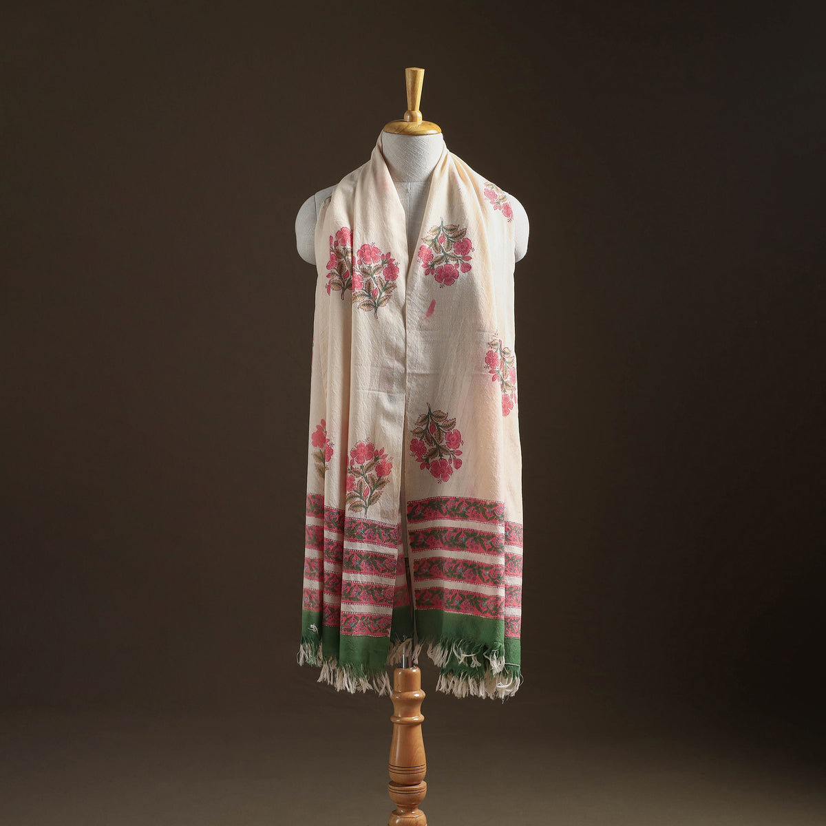 Floral Sanganeri Print Pure Merino Wool Handwoven Shawl 19