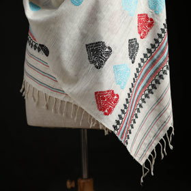 White - Handspun Handwoven Pure Eri Silk Aari Hand Embroidered Shawl of Assam 02
