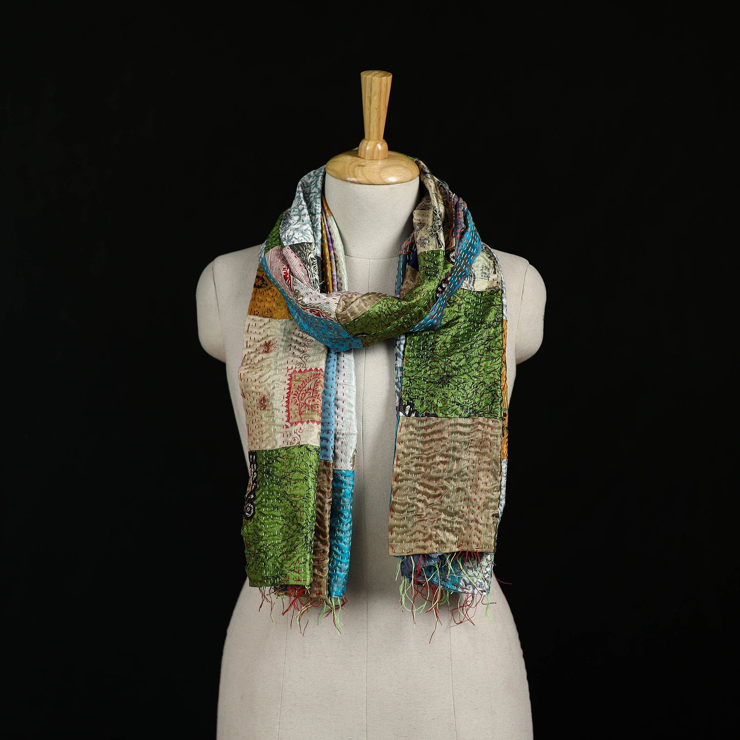 Bengal Kantha Handwork Patchwork Reversible Silk Stole 299