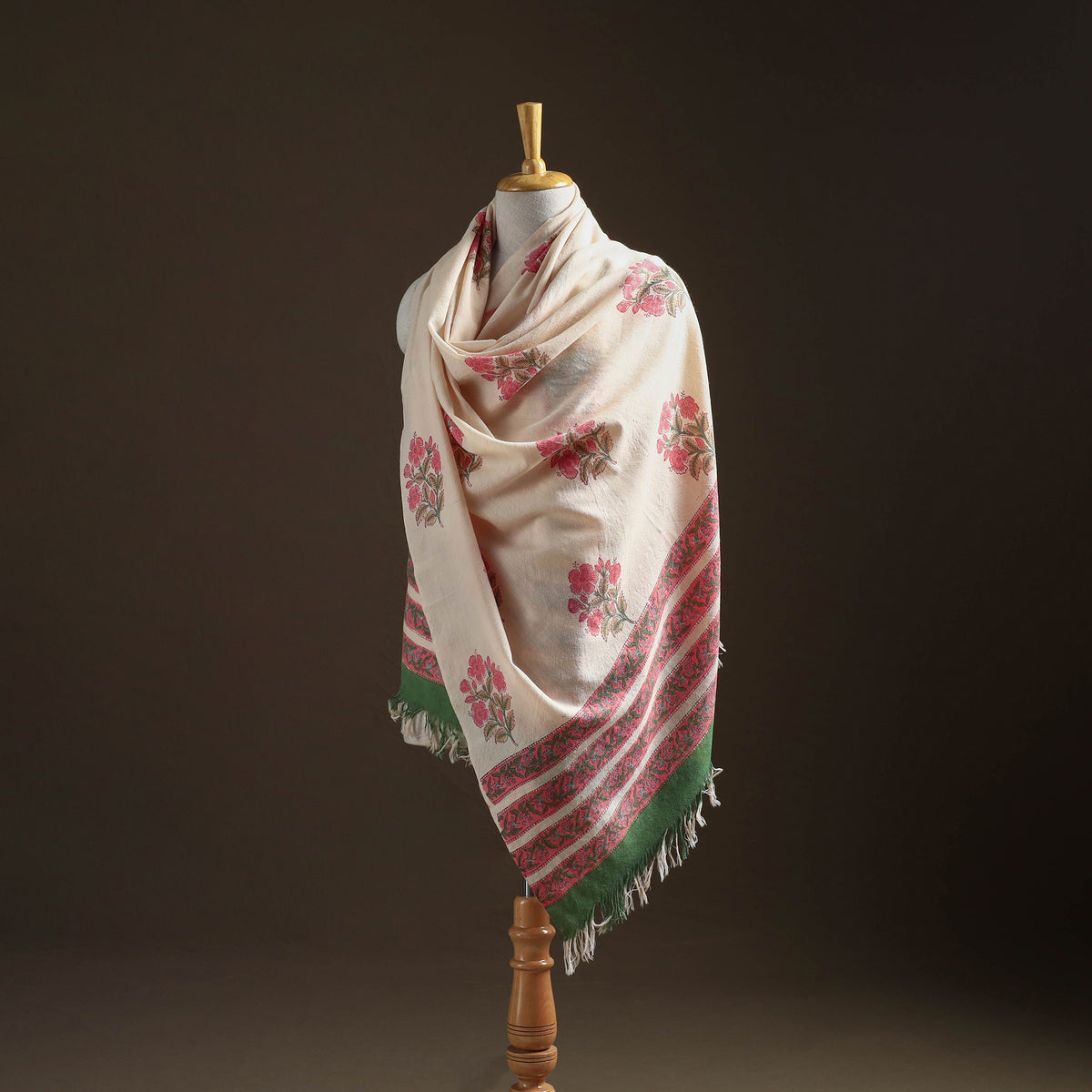 Floral Sanganeri Print Pure Merino Wool Handwoven Shawl 19
