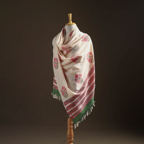 Floral sanganeri print pure merino wool handwoven shawl 19
