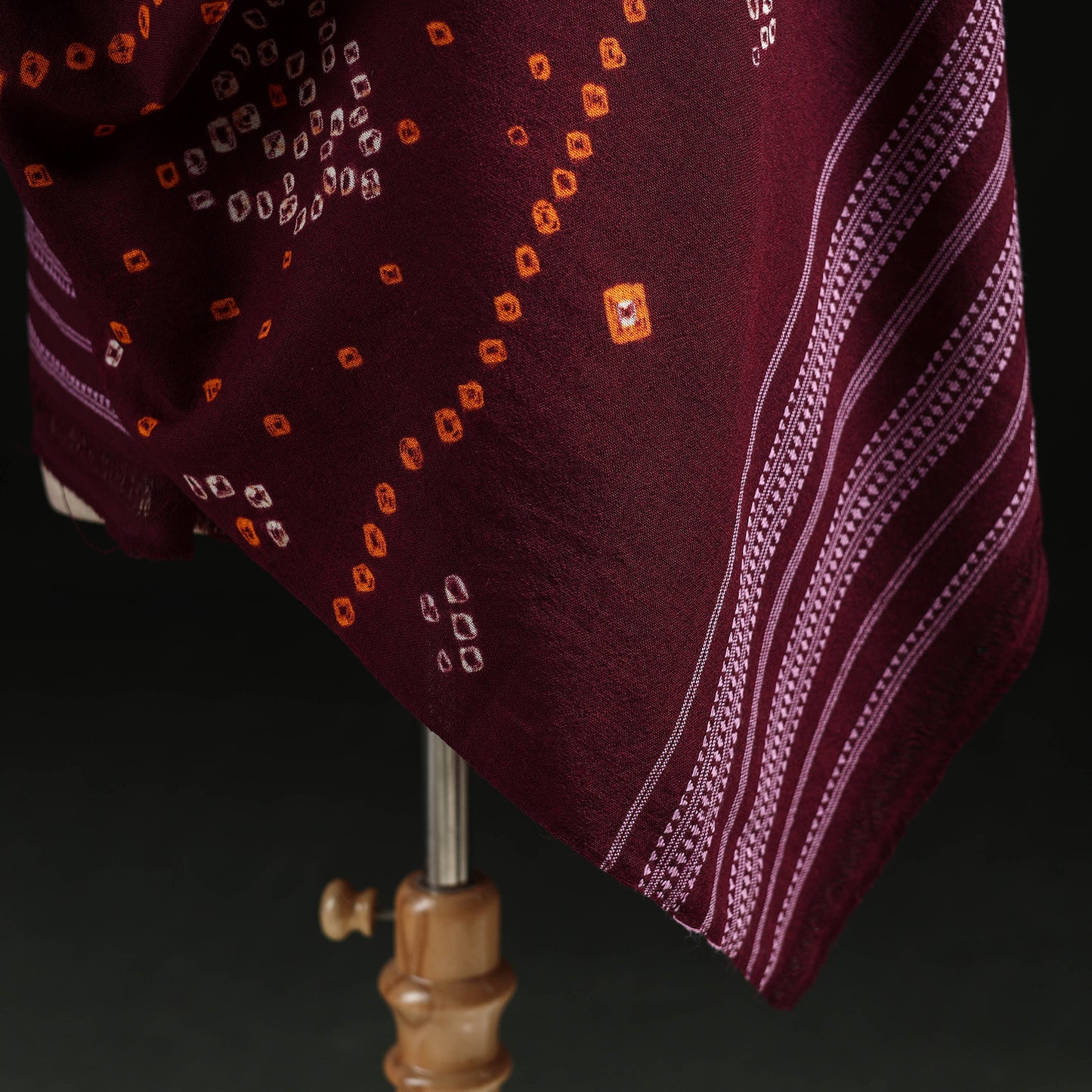 Kutch Handwoven Bandhani Tie-Dye Merino Wool Shawl 30