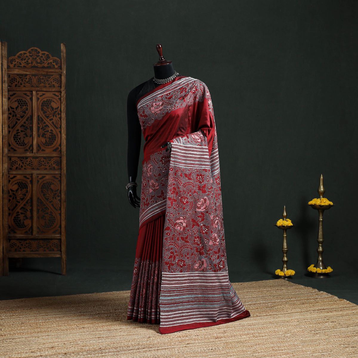Pure Tussar Silk Handloom Bengal Full Kantha Hand Embroidered Saree 04