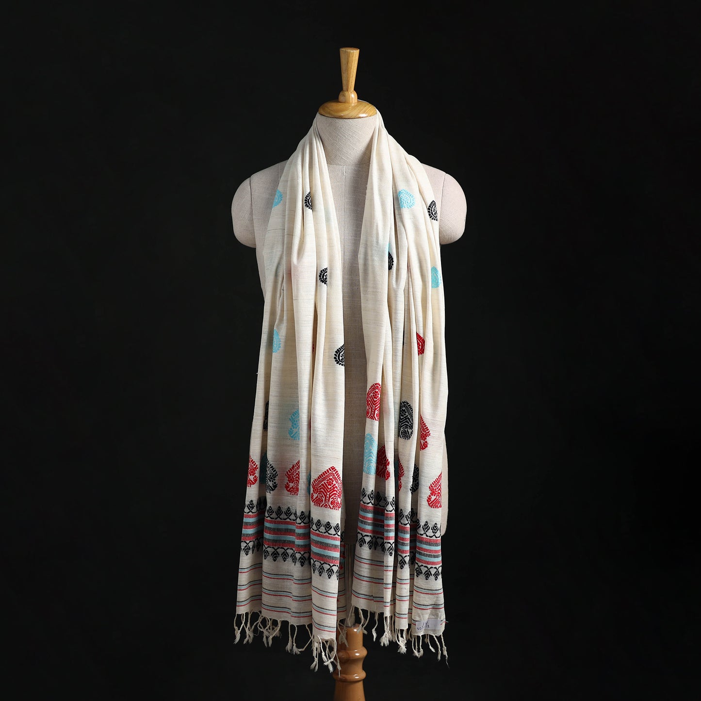 White - Handspun Handwoven Pure Eri Silk Aari Hand Embroidered Shawl of Assam 02