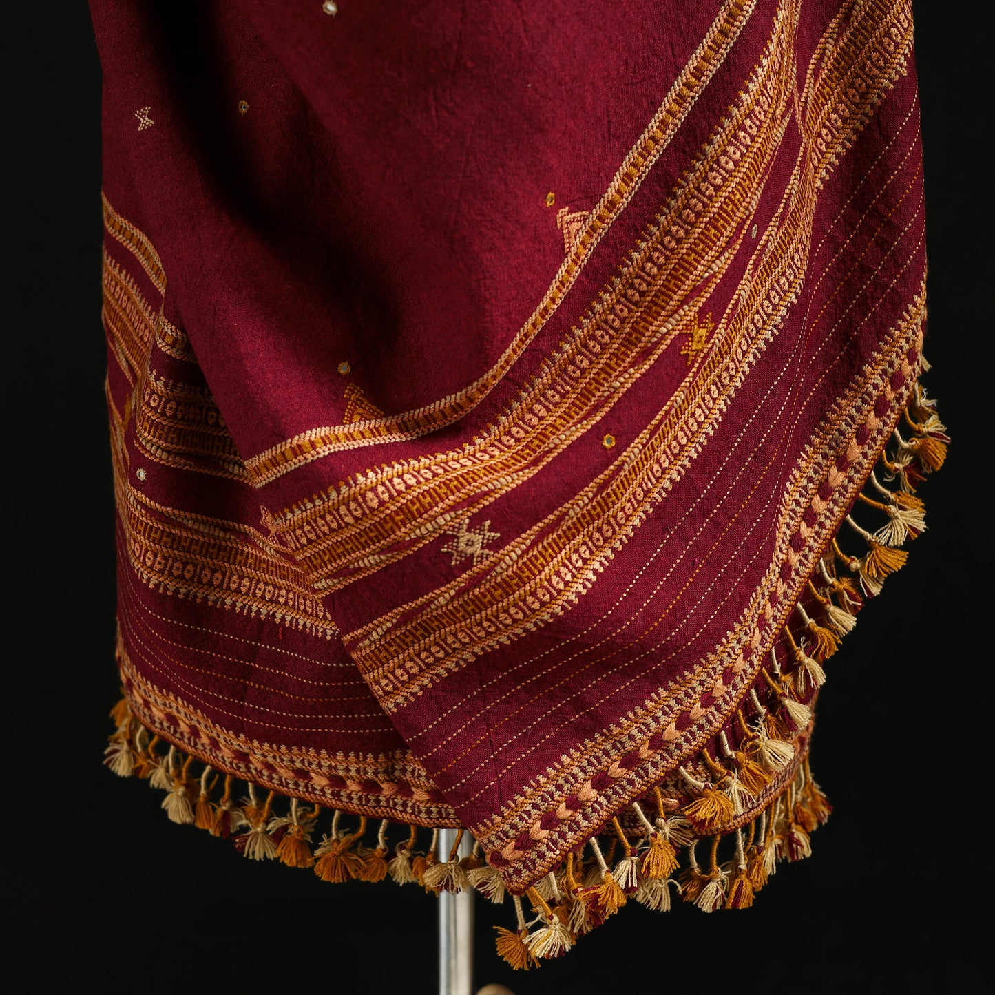 Kutch Bhujodi Handwoven Mirror Work Merino Wool Shawl 16