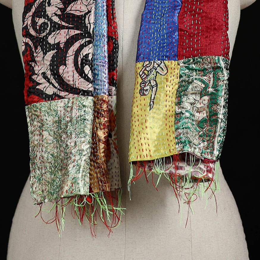Bengal Kantha Handwork Patchwork Reversible Silk Stole 302