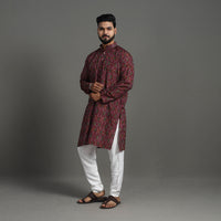 Maroon - Silk Cotton Handwoven Pochampally Ikat Kurta for Men 04