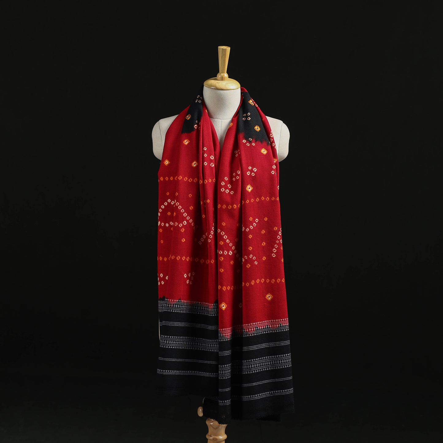 Kutch Handwoven Bandhani Tie-Dye Merino Wool Shawl 31