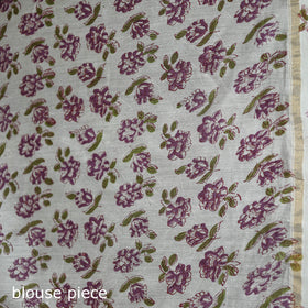Floral Hand Block Print Mulberry Silk Sanganeri Saree 04