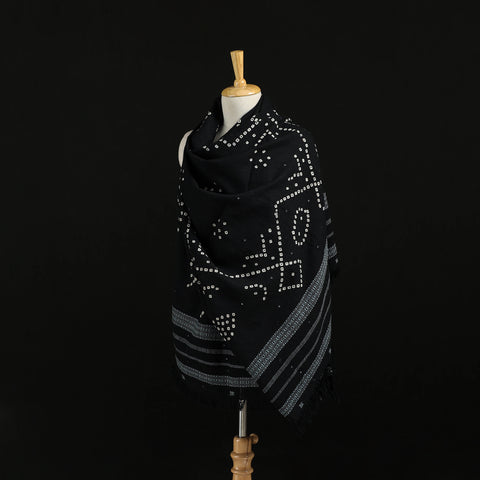 Kutch Handwoven Bandhani Mirror Work Merino Wool Shawl 19