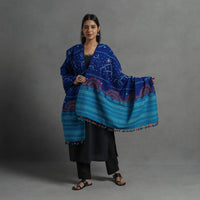 Blue - Handwoven Merino Wool Bandhani Shawl w/ Neran Embroidery 30