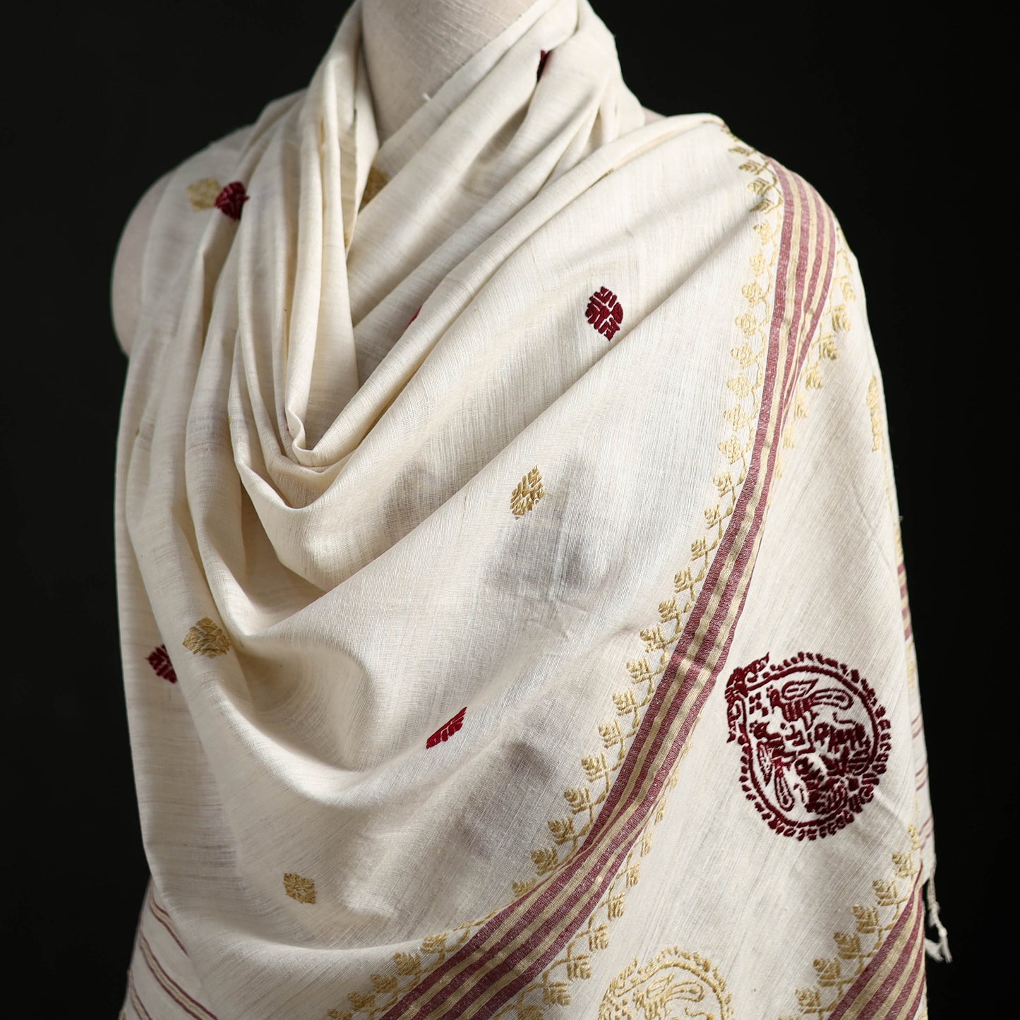 Handspun Handwoven Pure Eri Silk Aari Hand Embroidered Shawl of Assam 01