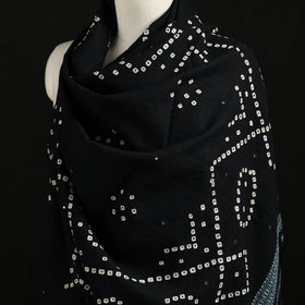 Kutch Handwoven Bandhani Mirror Work Merino Wool Shawl 19