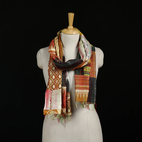 Bengal Kantha Handwork Patchwork Reversible Silk Stole 303