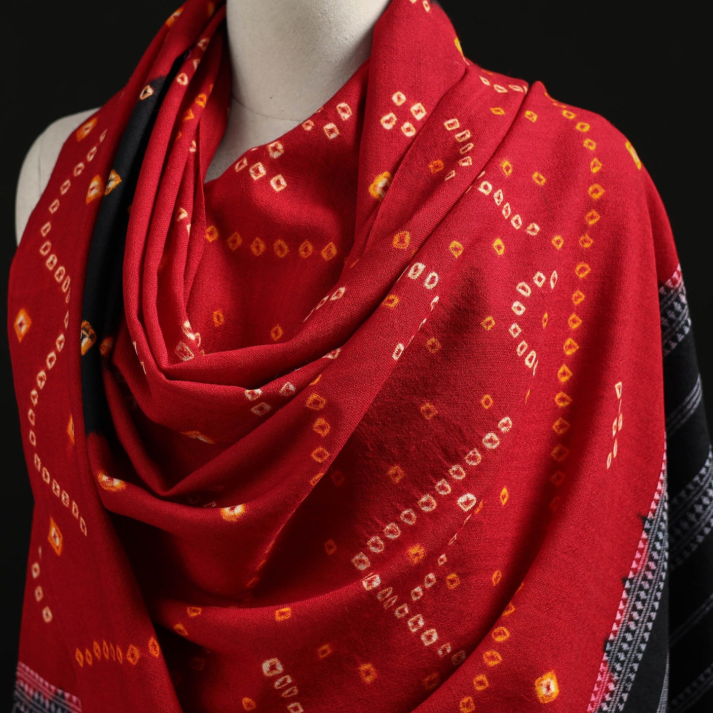 Kutch Handwoven Bandhani Tie-Dye Merino Wool Shawl 31