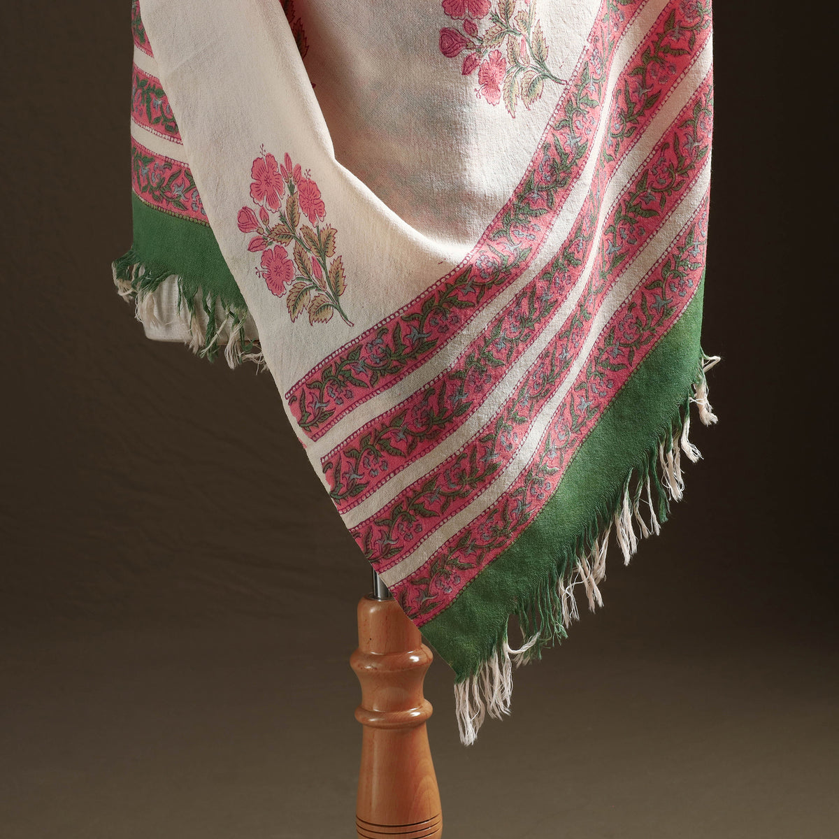 Floral Sanganeri Print Pure Merino Wool Handwoven Shawl 19