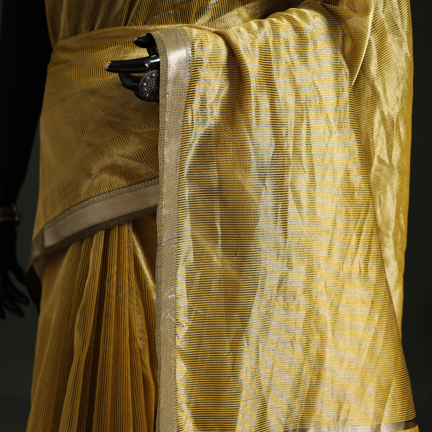 Pure Handloom Zari Stripes Katan Silk Chanderi Saree 13