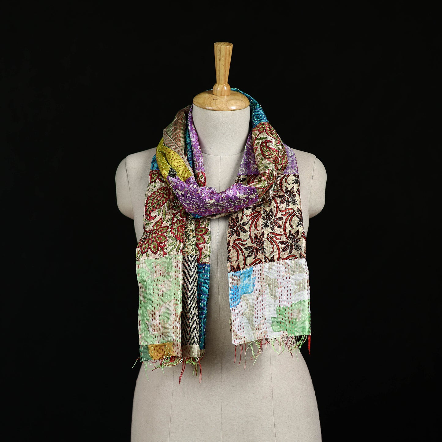 Bengal Kantha Handwork Patchwork Reversible Silk Stole 304