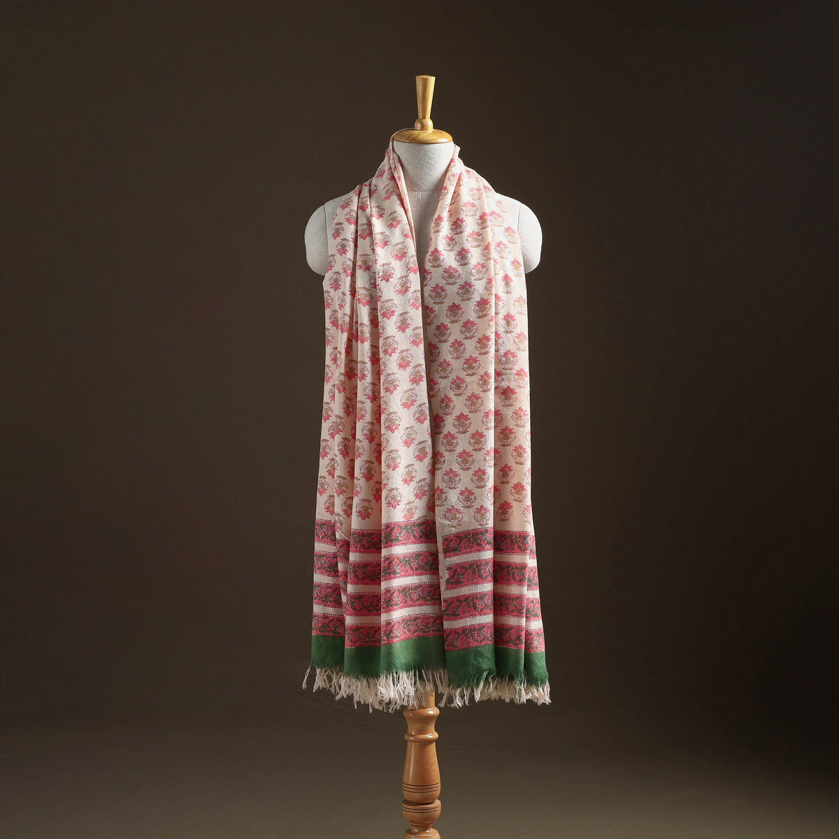 Floral Sanganeri Print Pure Merino Wool Handwoven Shawl 20