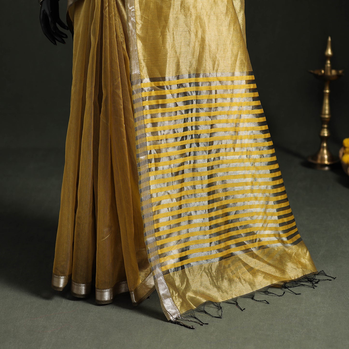 Pure Handloom Zari Stripes Katan Silk Chanderi Saree 13