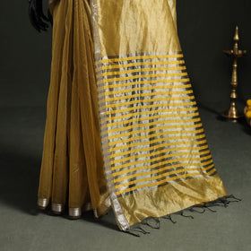 Pure Handloom Zari Stripes Katan Silk Chanderi Saree 13