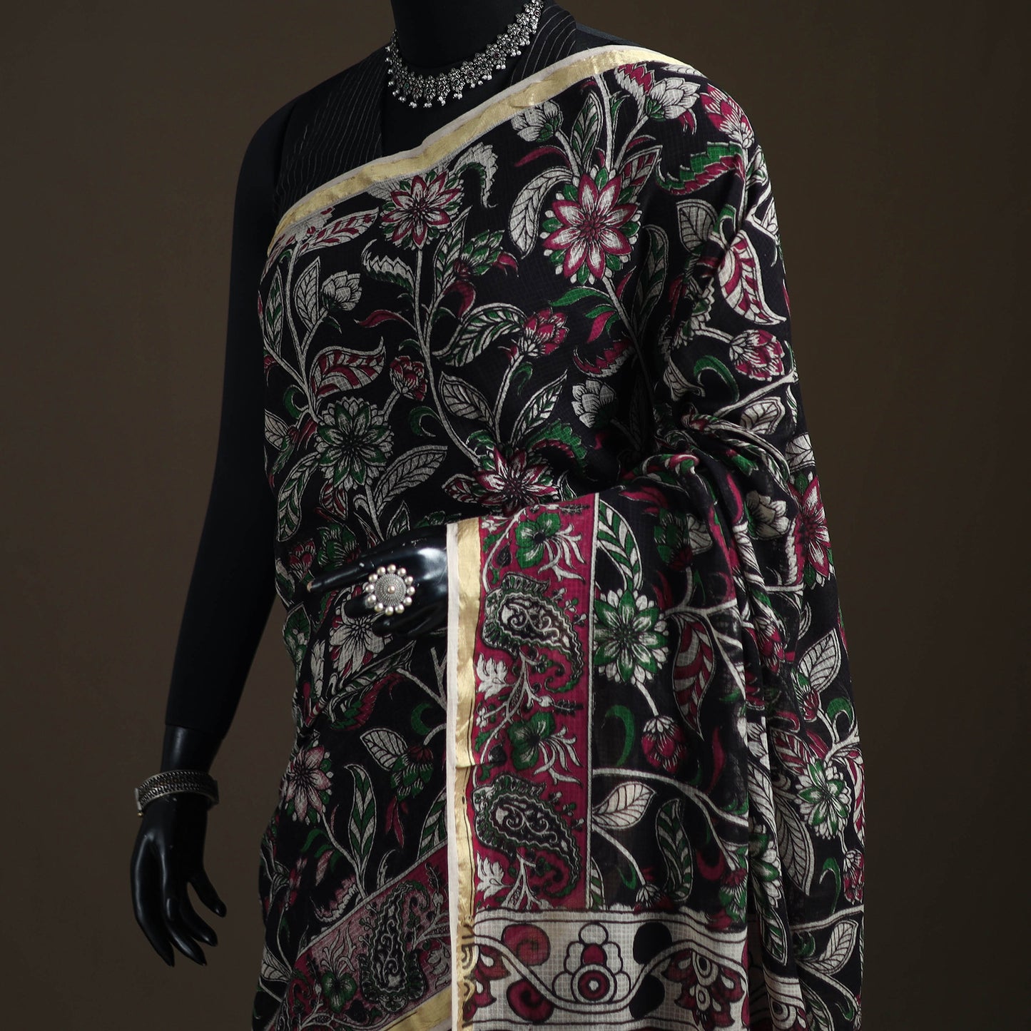 Kalamkari Printed Kota Doria Cotton Saree 16