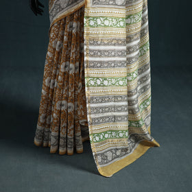 Floral Hand Block Print Mulberry Silk Sanganeri Saree 05