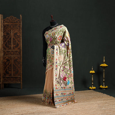 Pure Tussar Silk Handloom Bengal Kantha Hand Embroidered Saree 05