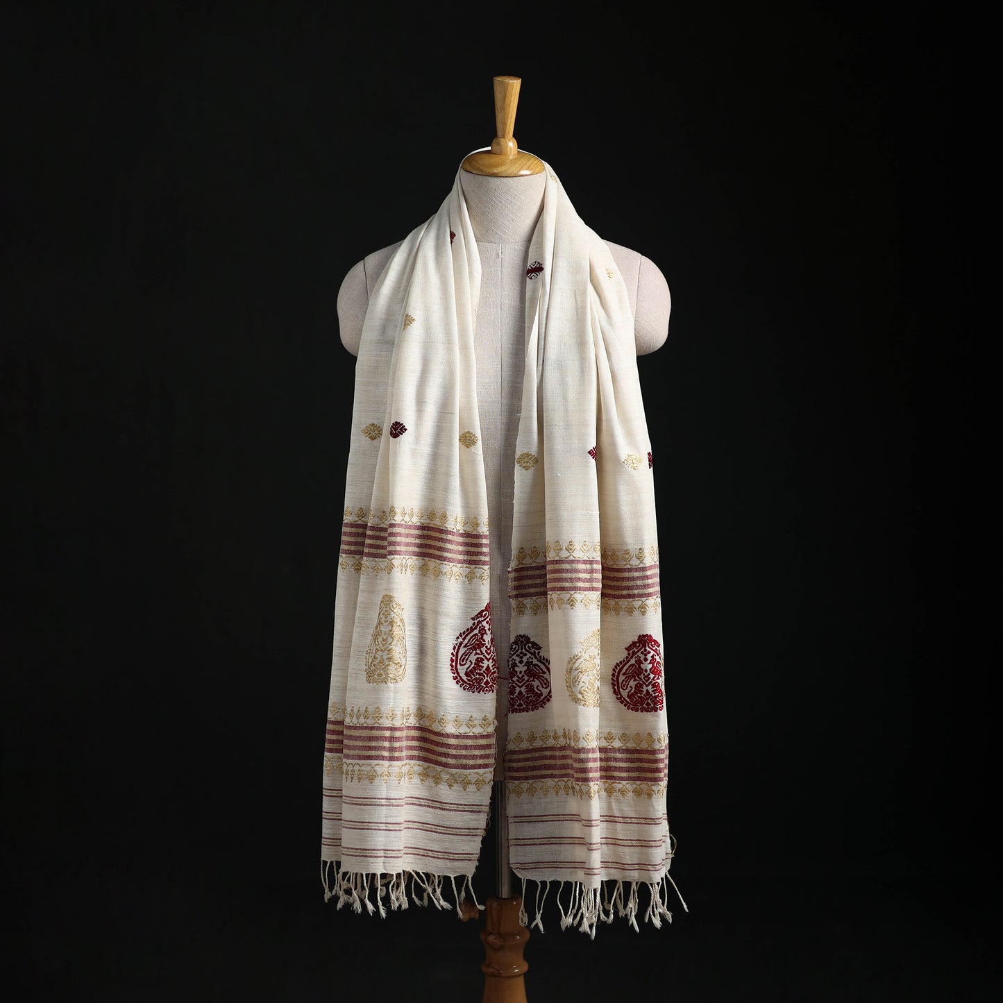 Handspun Handwoven Pure Eri Silk Aari Hand Embroidered Shawl of Assam 01