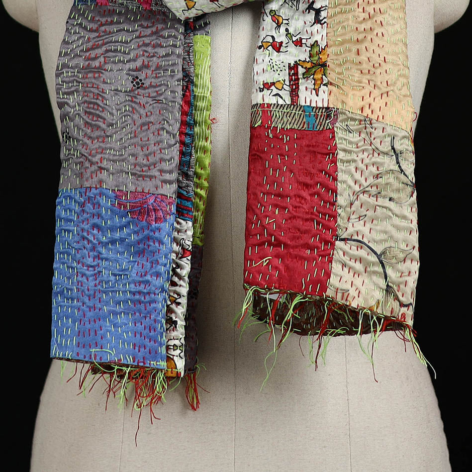Bengal Kantha Handwork Patchwork Reversible Silk Stole 305