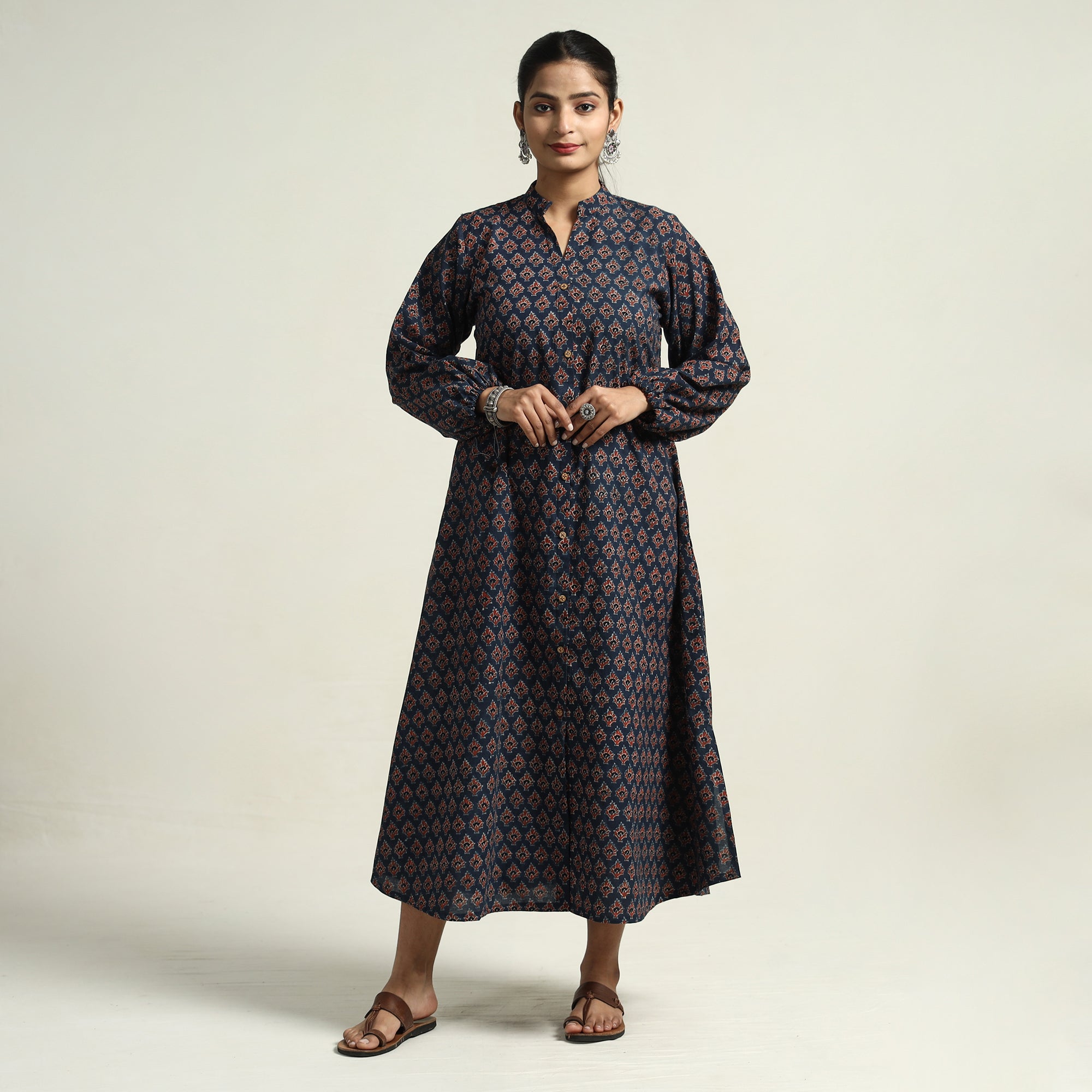 Shop online Ajrakh Block Print Designer A-Line Cotton Dress