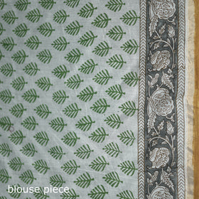 Floral Hand Block Print Mulberry Silk Sanganeri Saree 05