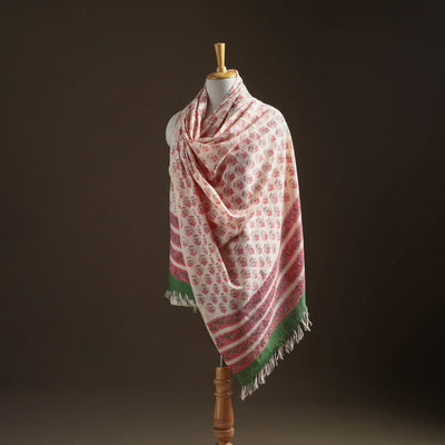 Floral Sanganeri Print Pure Merino Wool Handwoven Shawl 20
