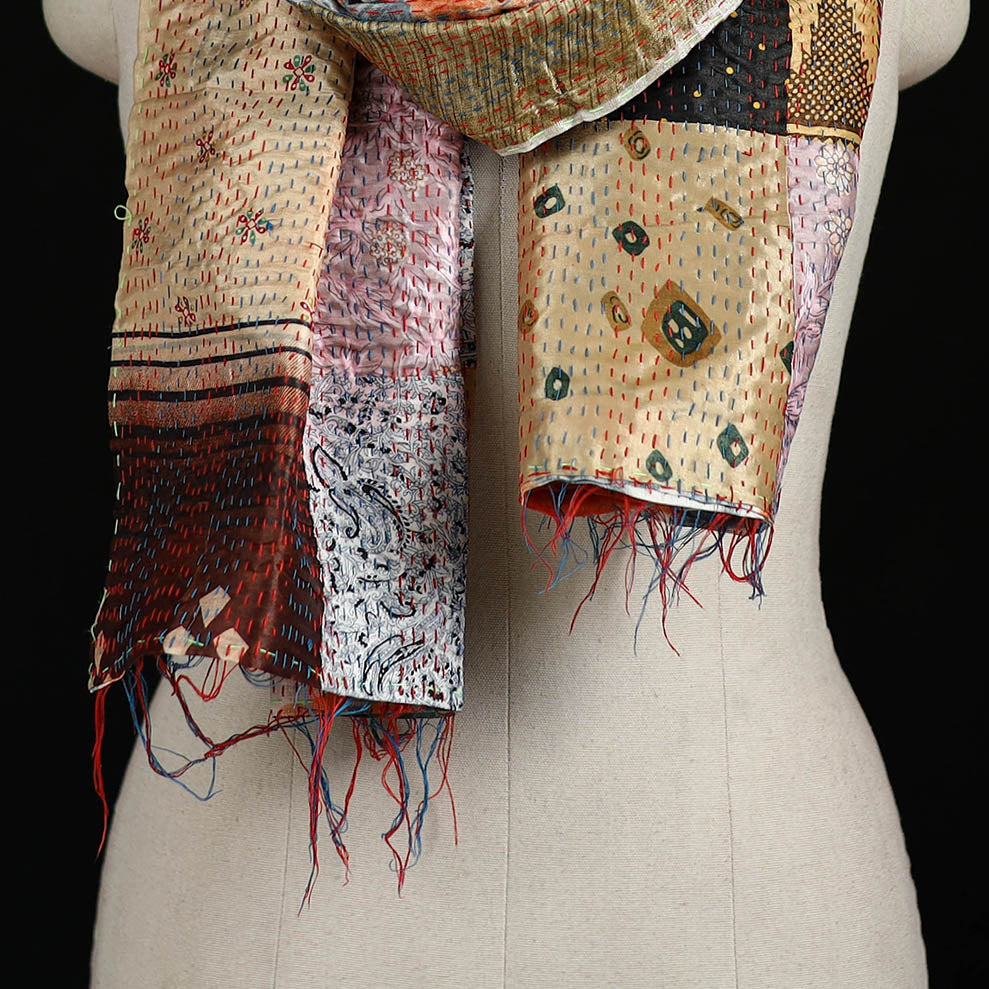 Bengal Kantha Handwork Patchwork Reversible Silk Stole 306