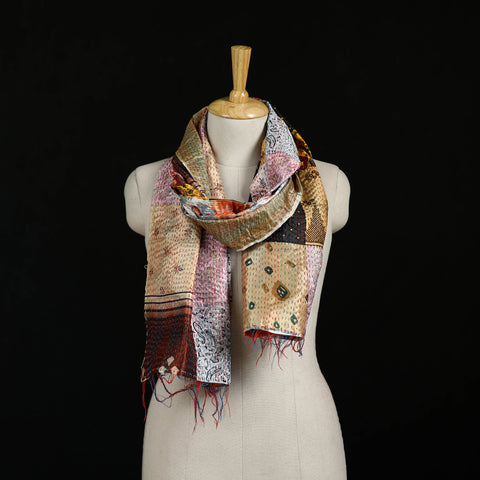 Bengal Kantha Handwork Patchwork Reversible Silk Stole 306