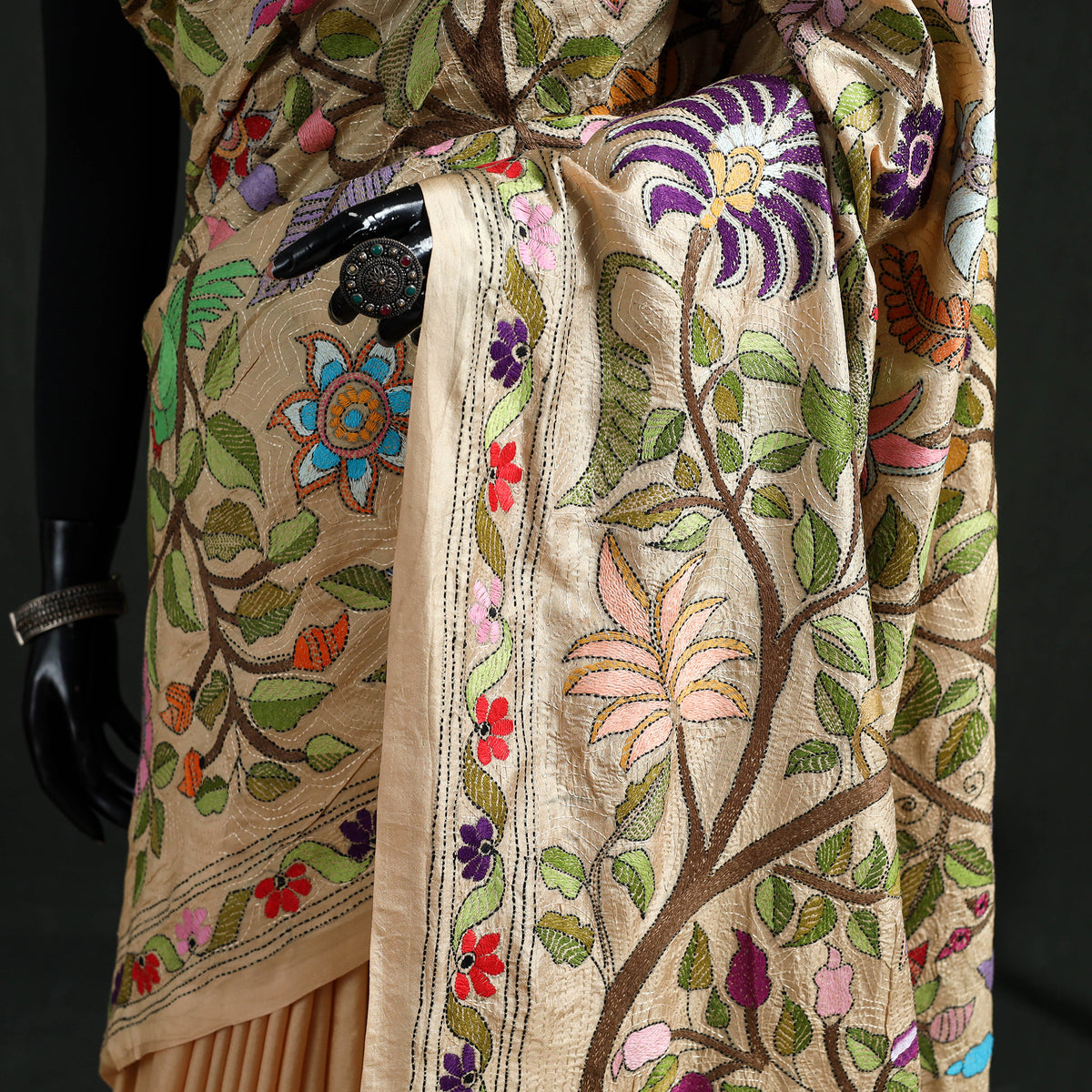 Pure Tussar Silk Handloom Bengal Kantha Hand Embroidered Saree 05