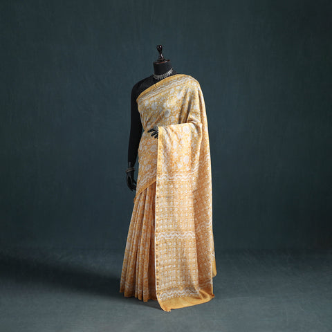 Floral Hand Block Print Mulberry Silk Sanganeri Saree 06