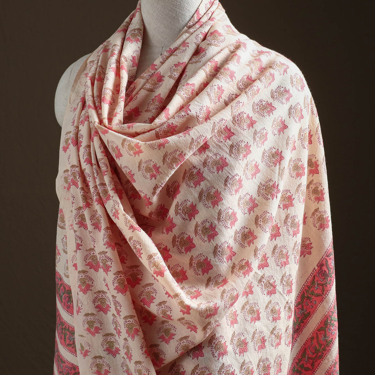 Floral Sanganeri Print Pure Merino Wool Handwoven Shawl 20