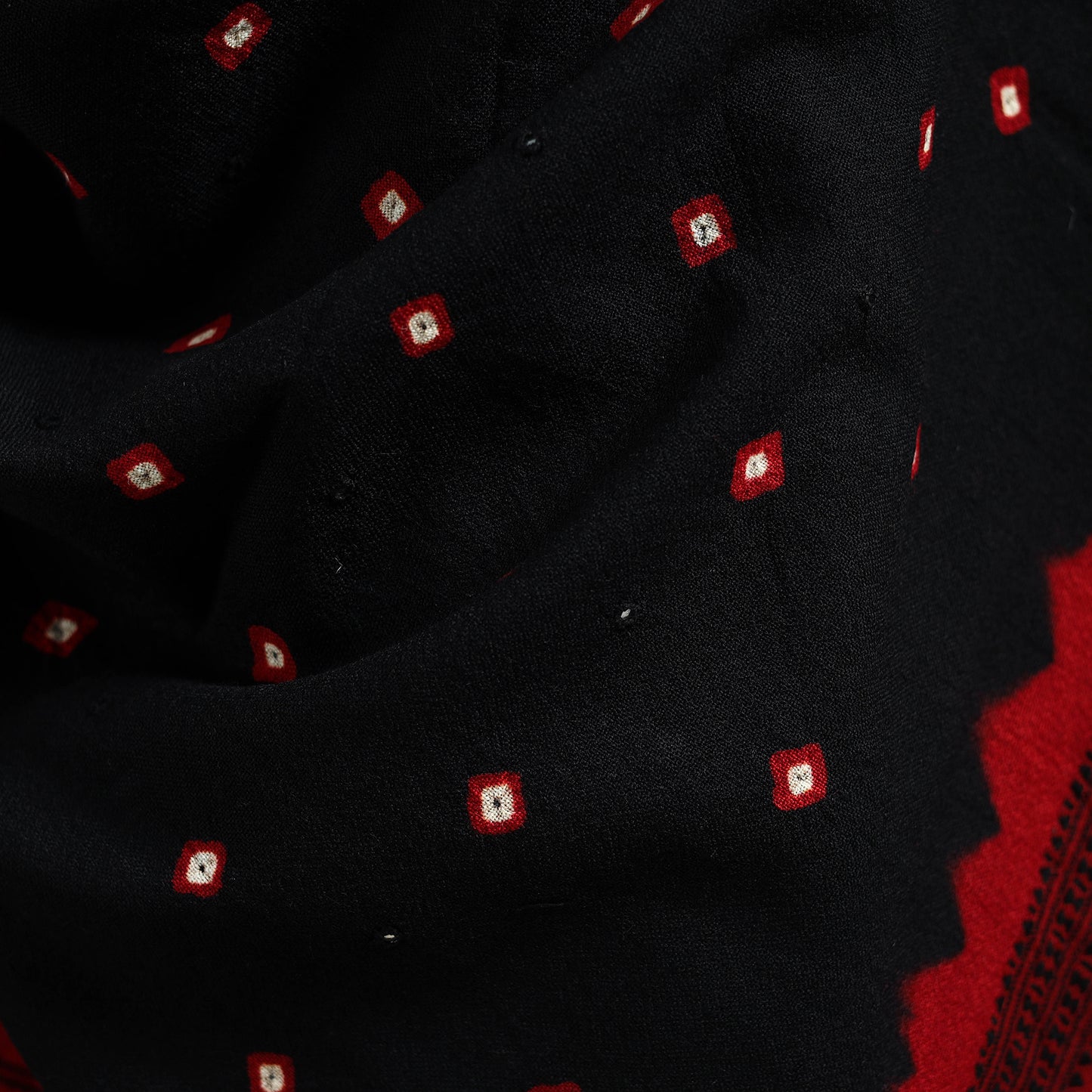 Kutch Handwoven Bandhani Mirror Work Merino Wool Shawl 20