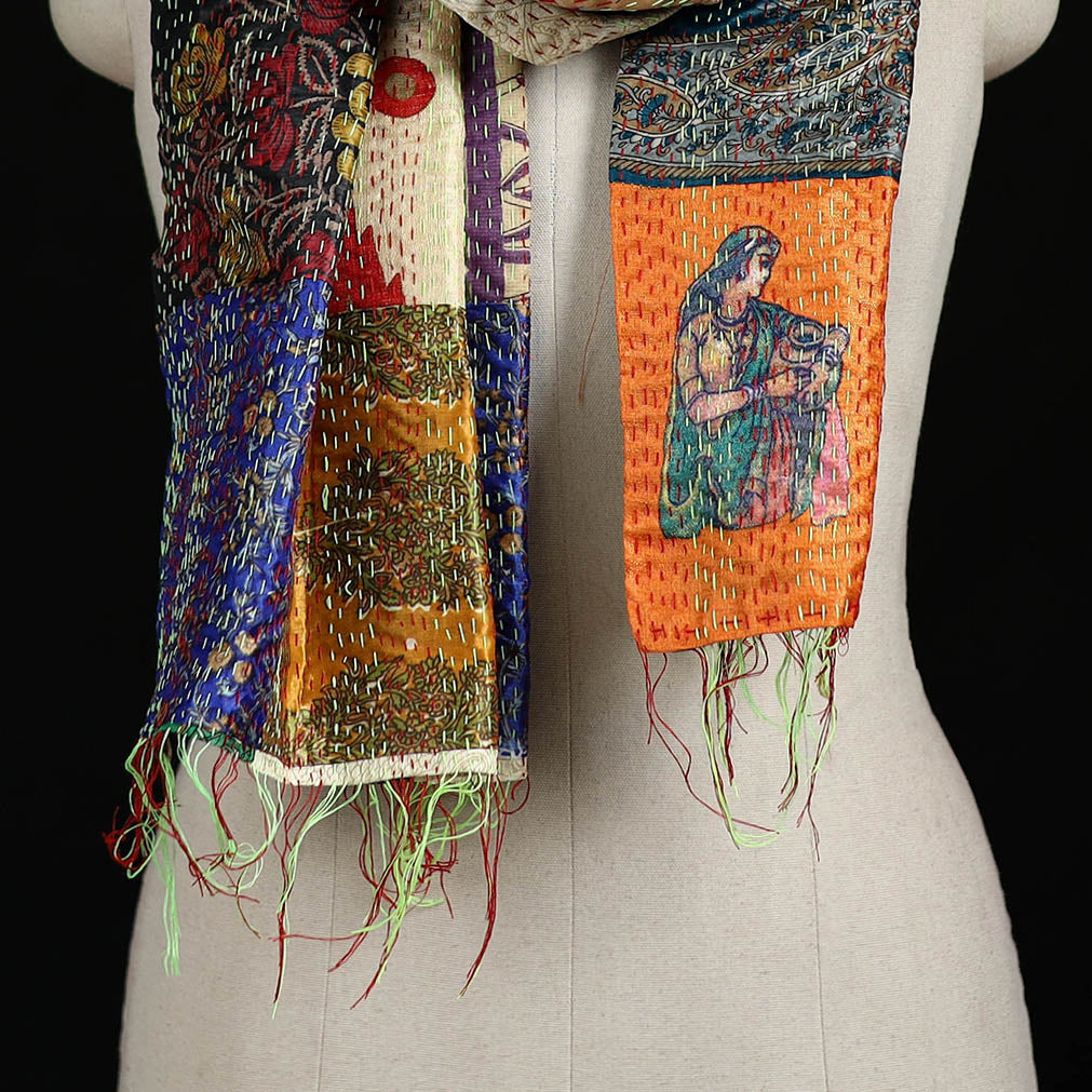 Bengal Kantha Handwork Patchwork Reversible Silk Stole 307
