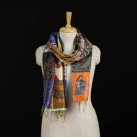 Bengal Kantha Handwork Patchwork Reversible Silk Stole 307