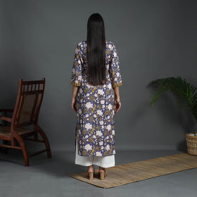 Buy Blue Sequins Work Cotton Straight Sanganeri Print Kurta