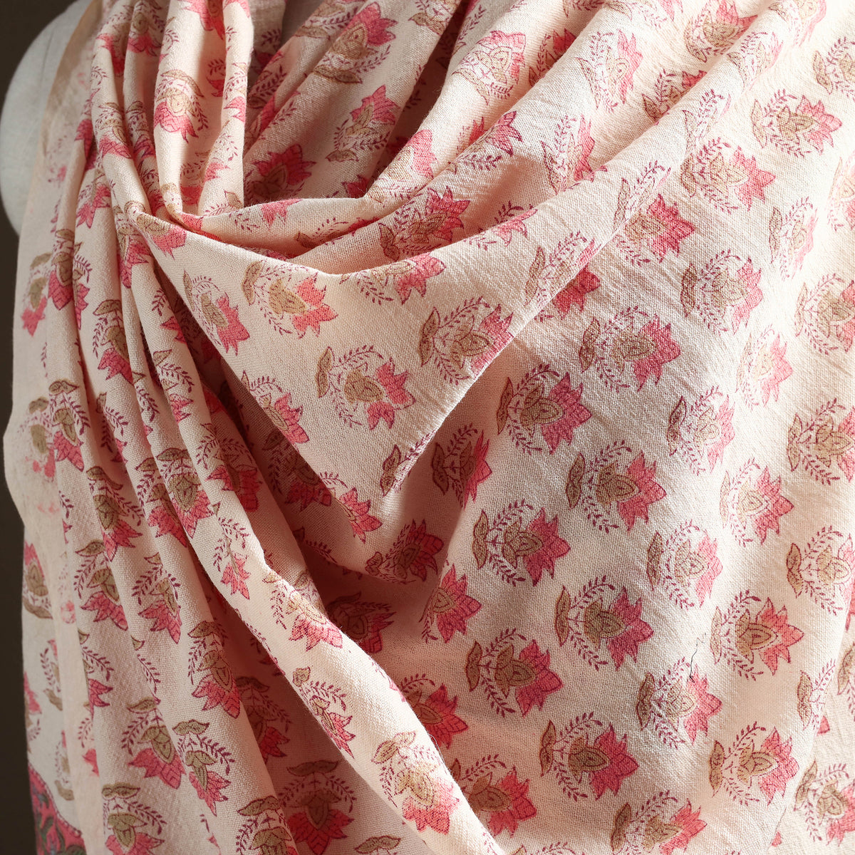 Floral Sanganeri Print Pure Merino Wool Handwoven Shawl 20