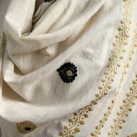 White - Handspun Handwoven Pure Eri Silk Aari Hand Embroidered Shawl of Assam 04