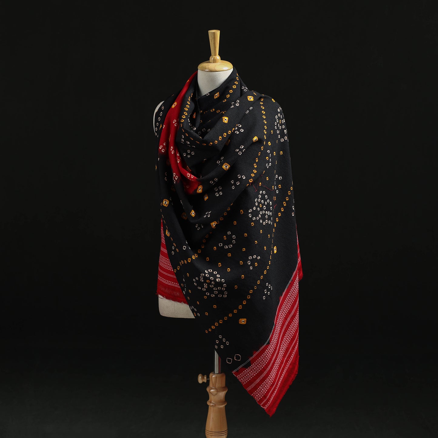 Kutch Handwoven Bandhani Tie-Dye Merino Wool Shawl 32