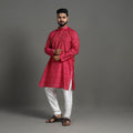 Pink Silk Cotton Handwoven Pochampally Ikat Kurta for Men
