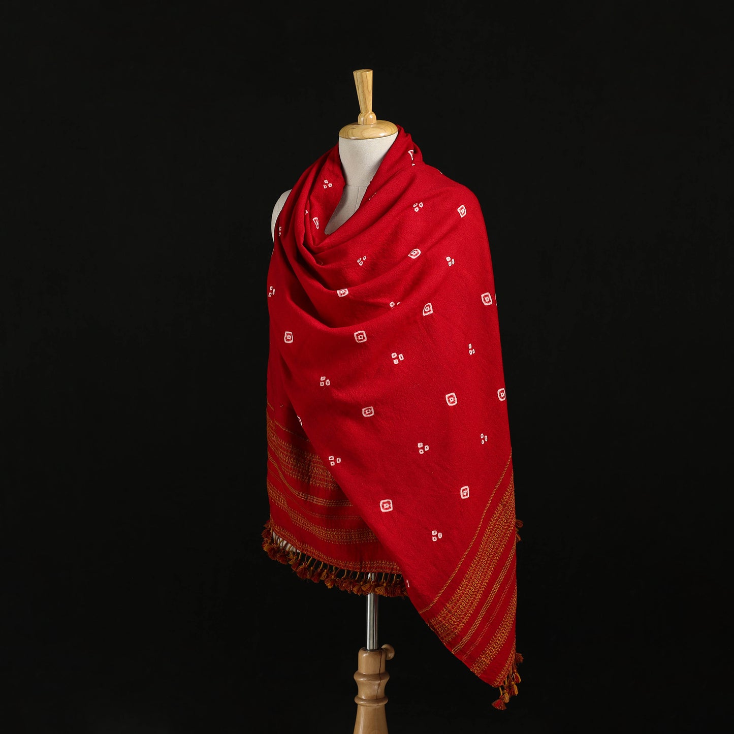 Kutch Handwoven Bandhani Merino Wool Shawl 22