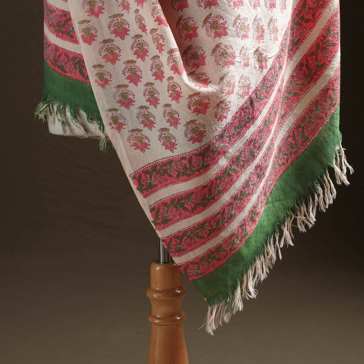 Floral Sanganeri Print Pure Merino Wool Handwoven Shawl 20